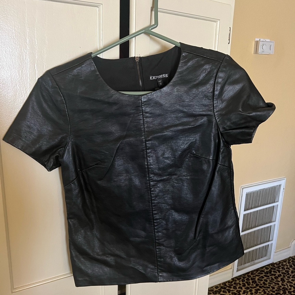 Black, faux leather t-shirt by Express